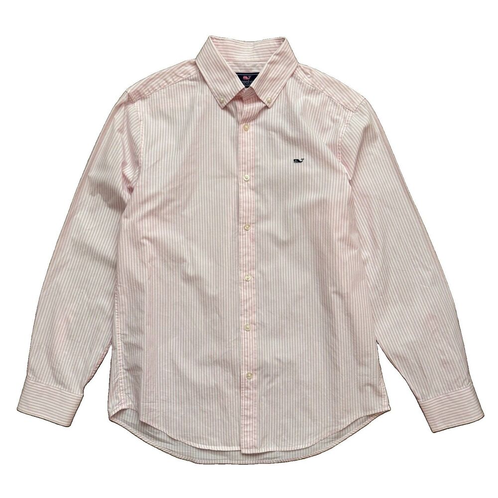 Vineyard Vines Whale Shirt Mens M Button Down Pink & White Stripes Cotton